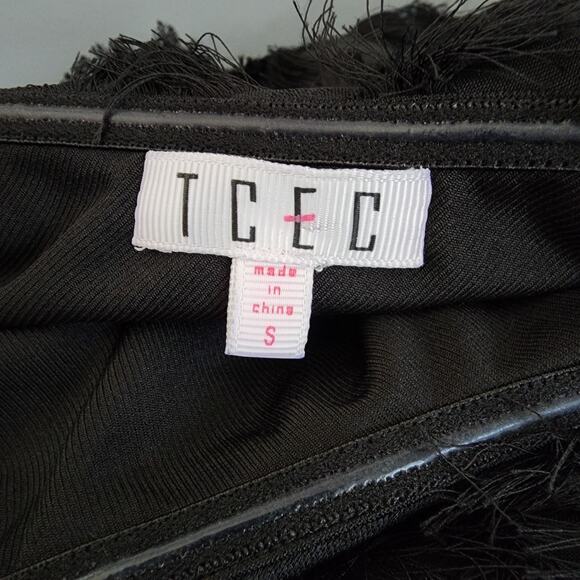 TCEC Asymmetric One Shoulder Black Dress Size S Fringe Evening New Years Party - Picture 16 of 16